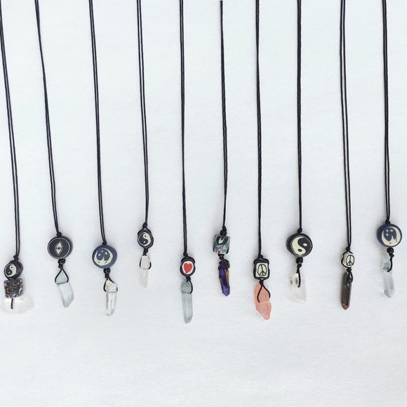Crystal and polymer clay hippie necklace - Picture 1 of 12